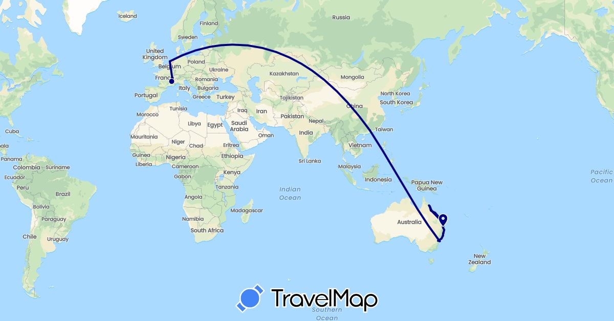TravelMap itinerary: driving in Australia, Switzerland, China, France, Netherlands (Asia, Europe, Oceania)